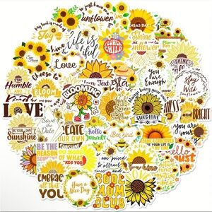 Set of 50 Sunflower Stickers Positive Messages